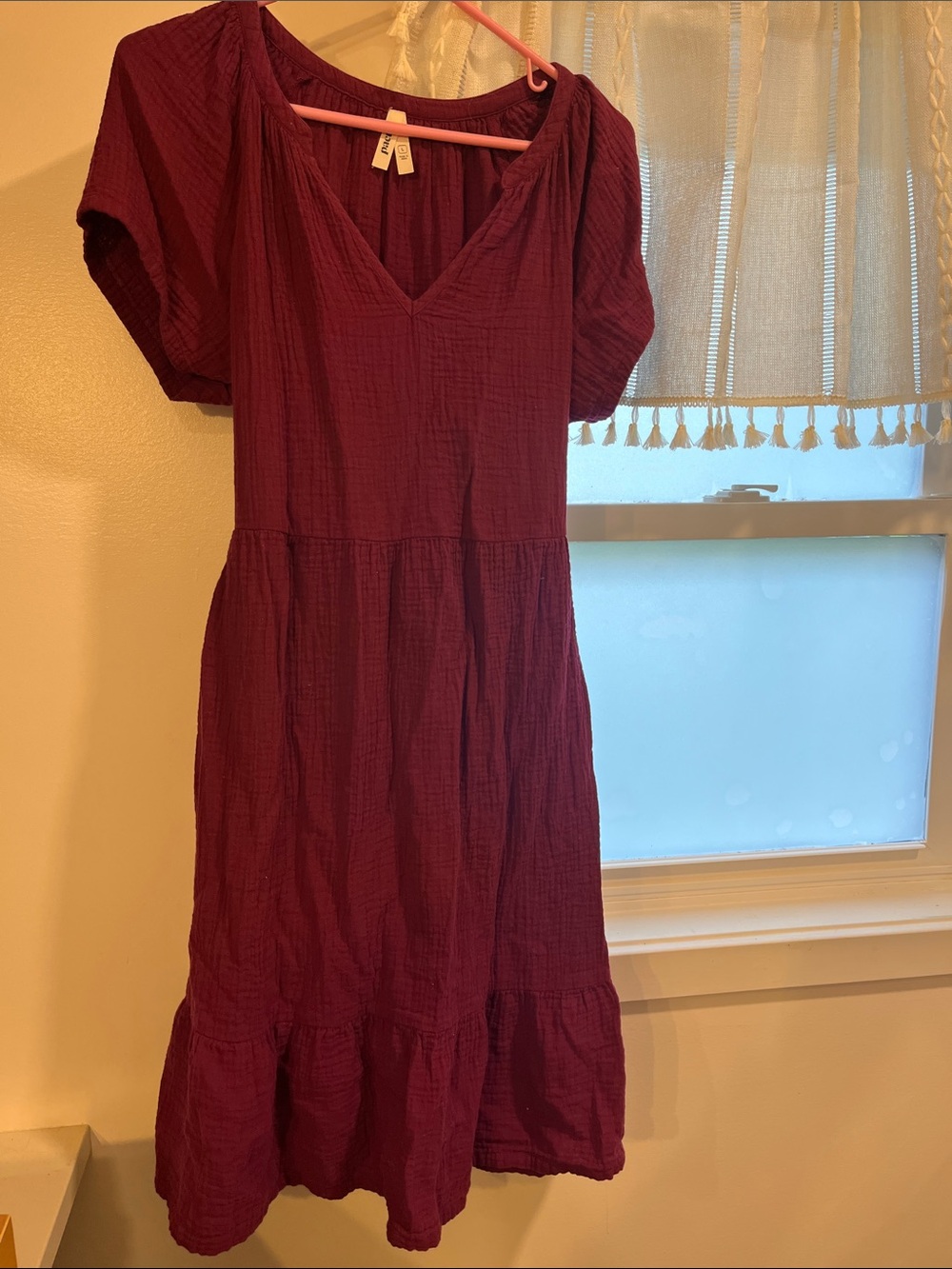 Pact Organic Women's Merlot V-Neck Coastal Short Sleeve Midi Dress